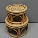 Wenqik 2 Pcs Boho Rattan Plant Stand Woven Wicker Round Riser Stand Indoor Rustic Farmhouse Natural Circle Plant Pedestal Round Accent Centerpiece for Home Kitchen Office Display, 2 Size