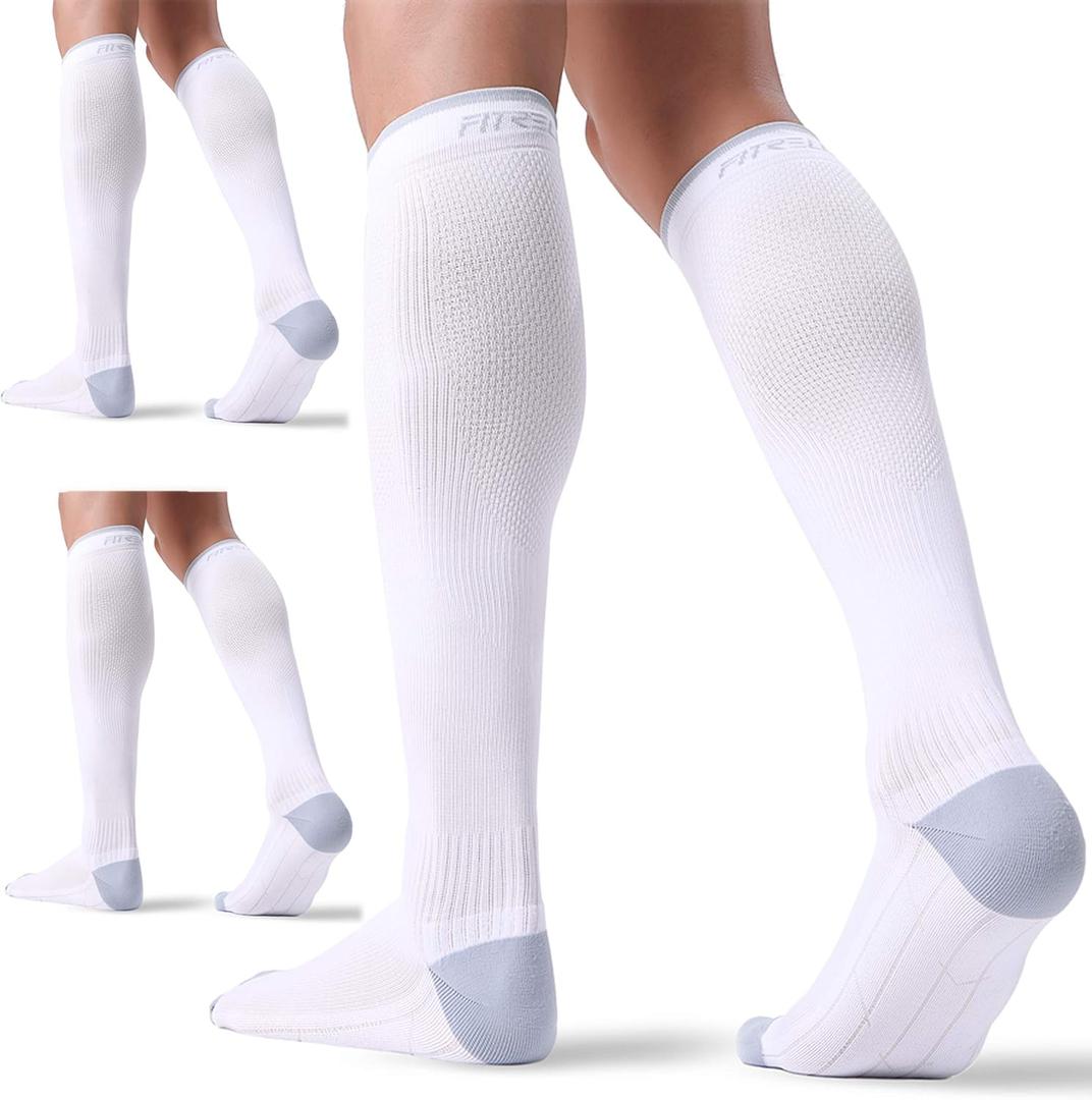 FITRELL 3 Pairs Compression Socks for Women and Men 20-30mmHg-Circulation Support Socks (Small/Medium, White)