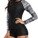 Aqua Eve Women Two Piece Rash Guard Long Sleeve Swimsuit Swim Shirt with Shorts Modest Bathing Suit UPF 50+ Ethnic XL (XL)