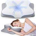 Cervical Pillow for Neck Pain Relief - Ergonomic Memory Foam Pillow with Cooling Case Orthopedic Support Side Sleeper Pillow for Pain Relief Support for Side Back Stomach Sleepers (White)