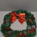 Christmas Wreath, Pre-Lit Artificial Christmas Wreath, Decorated with Pine Cones, Red Berries, Cotton, 50 LED Lights, for Indoor and Outdoor Christmas Decorations16 Inches (Bow Style)