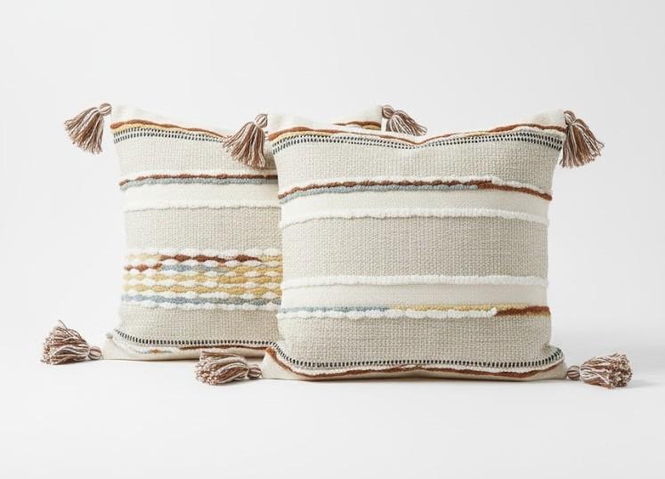 Textured Boucle Pillow Covers 18x18 Neutral Striped Throw Pillows Soft Modern Farmhouse Pillow Cases, 2pc Decorative Accent Square Couch Cushion Cover for Bed Sofa Chair