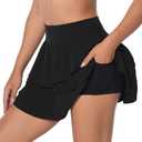 Sunzel Pleated Tennis Skort for Women, High Waisted Athletic Skirt with Built-in Shorts & Pockets for Pickleball, Black, X-Small (Black, XS)