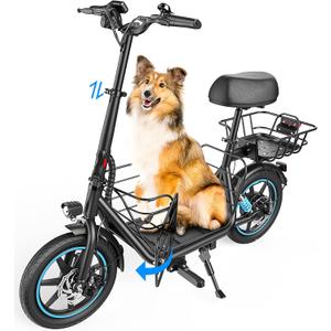 Gyroor C1 Plus Electric Scooter for Adults with Seat & Pet Basket - 30 Miles Range 650W Motor 48V 13.5Ah Battery 18.6MPH 14" Pneumatic Tires Foldable Design Dual Shock Absorbers 300lbs Capacity