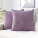 HPUK Linen Throw Pillow Covers Pack of 2, 20x20 Inch Accent Cushion Covers for Living Room, Bedroom, Decorative Solid Color Pillow Covers for Couch, Sofa, Chair, Lavender Mist
