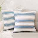 Stripe mini Pillow Case Soft Faux Linen Square Decorative Throw Cushion Cover Pillowcase with Hidden Zipper for Sofa Nursery Car 2 Piece 12" x 12 " (Navy-white)