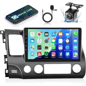 Podofo for Honda Civic 2006 2007 2008 2009 2010 2011 Car Stereo Radio with GPS Navigation 10.1 inch HD IPS Touch Screen Bluetooth Car Radio Support Mirror Link WiFi Backup Camera Mic