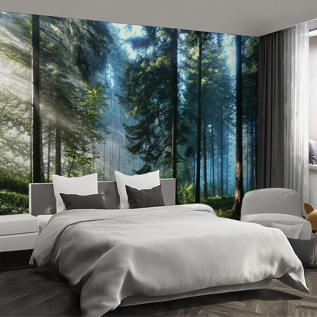 Forest Landscape Wall murals Woodland Tree Peel and Stick self Adhesive Wallpaper for Bedroom Living Room - 58"x80" (F01)