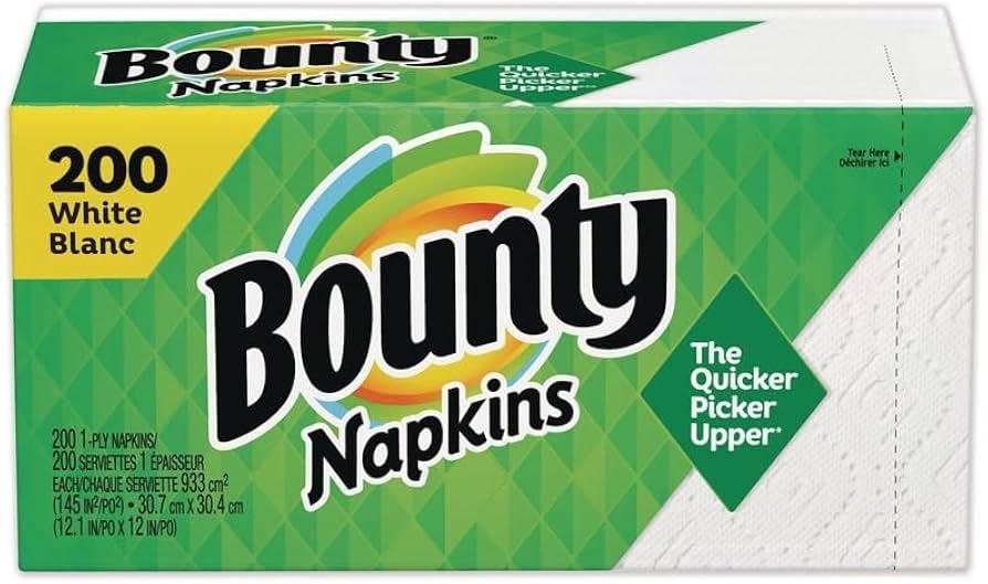 Bounty 96595CT Quilted Napkins, 1-Ply, 12 1/10 x 12, White, 200/Pack, 2 Pack/Carton