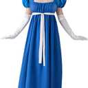 Spooktacular Creations Halloween Regency Dress Costume for Women, Bridgerton Dress Empire Waist Victorian Ball Gown (X-Large, Blue)