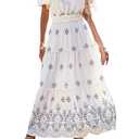 KIRUNDO Floral Maxi Dresses for Women 2026 Spring Summer Wedding Guest Short Sleeve Smocked Waist Flowy Beach Vacation Dress(White, Large)