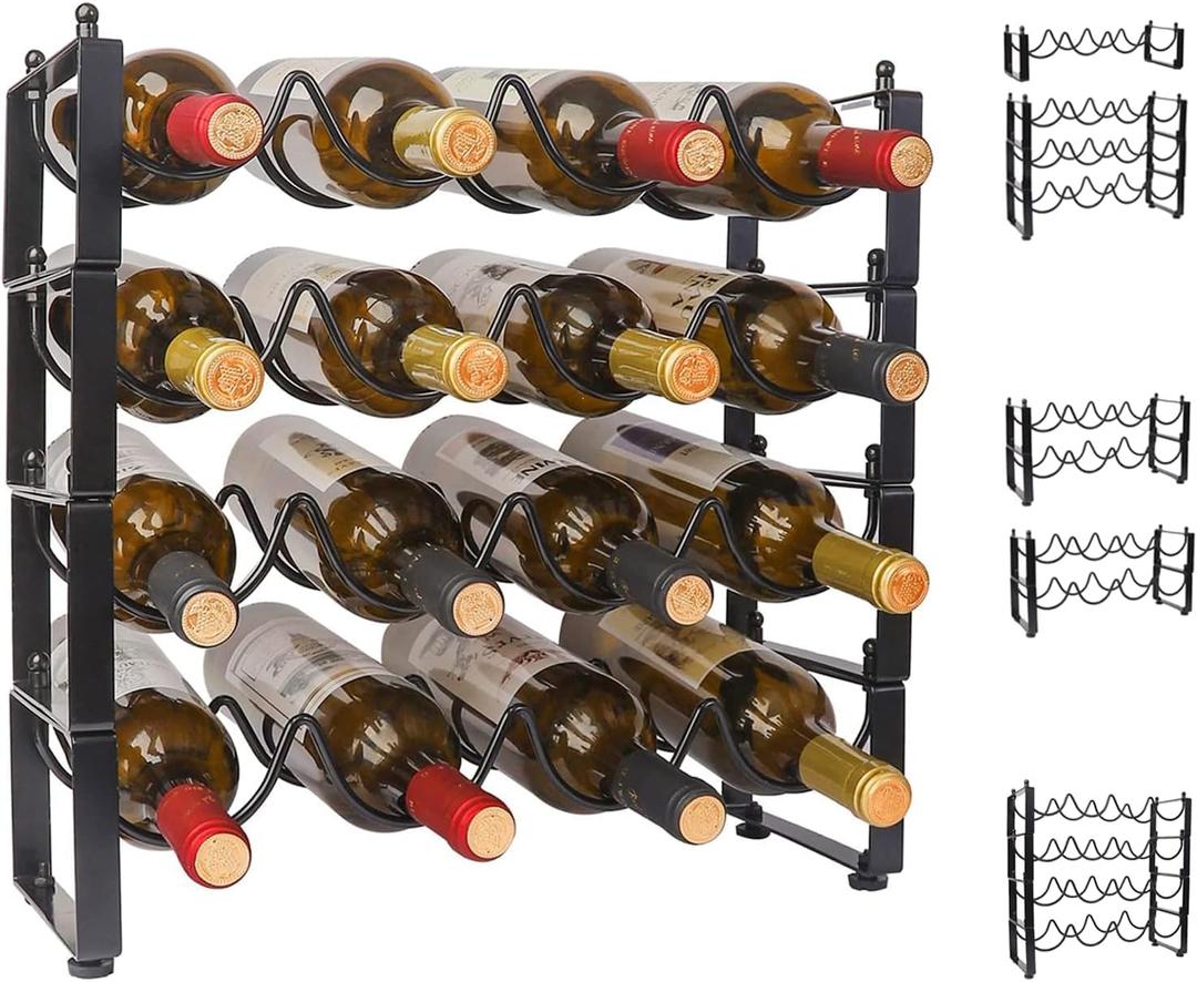 TONLEA 4 Tier Wine Bottle Holder, 16 Bottles Wine Storage, Wine Bottle Rack Stackable, Wine Storage Rack for Cabinet Pantry(Black, Version 1.0)