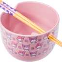 Silver Buffalo Sanrio Hello Kitty and Friends My Melody and Kuromi Pastel Flowers Ceramic Ramen Noodle Rice Bowl with Chopsticks, Microwave Safe, 20 Ounces