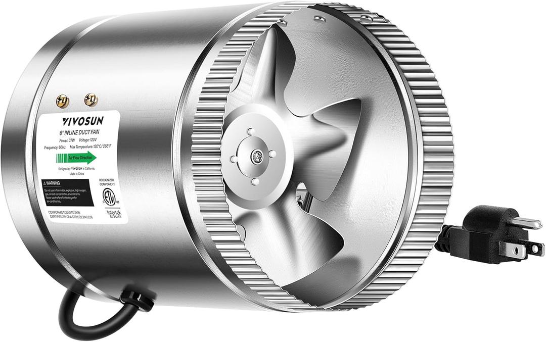 VIVOSUN 6 Inch Inline Duct Fan 240 CFM, HVAC Exhaust Ventilation Fan with Low Noise for Basements, Bathrooms, Kitchens and Attics, Silver