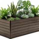 Galvanized Raised Garden Beds 6x3x2FT Outdoor Planter Boxes with Safety Edging and Gloves Metal Garden Bed Kit for Vegetables Flower and Fruits (Brown Wood Grain