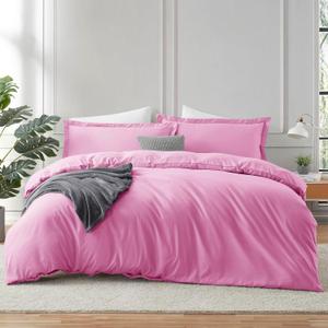 Hearth & Harbor California King Duvet Cover Set Light Pink, 3 Piece Bedding Set, Soft Double Brushed Comforter Cover Set with Button Closure, 1 Duvet Cover 104x98 inches and 2 Pillow Shams