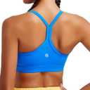 RUNNING GIRL Sports Bra for Women Ruched V Neck - Y Back Spaghetti Thin Strap Wireless Padded Medium Support Yoga Crop Top_WX3094_Blue_S (Blue, S)