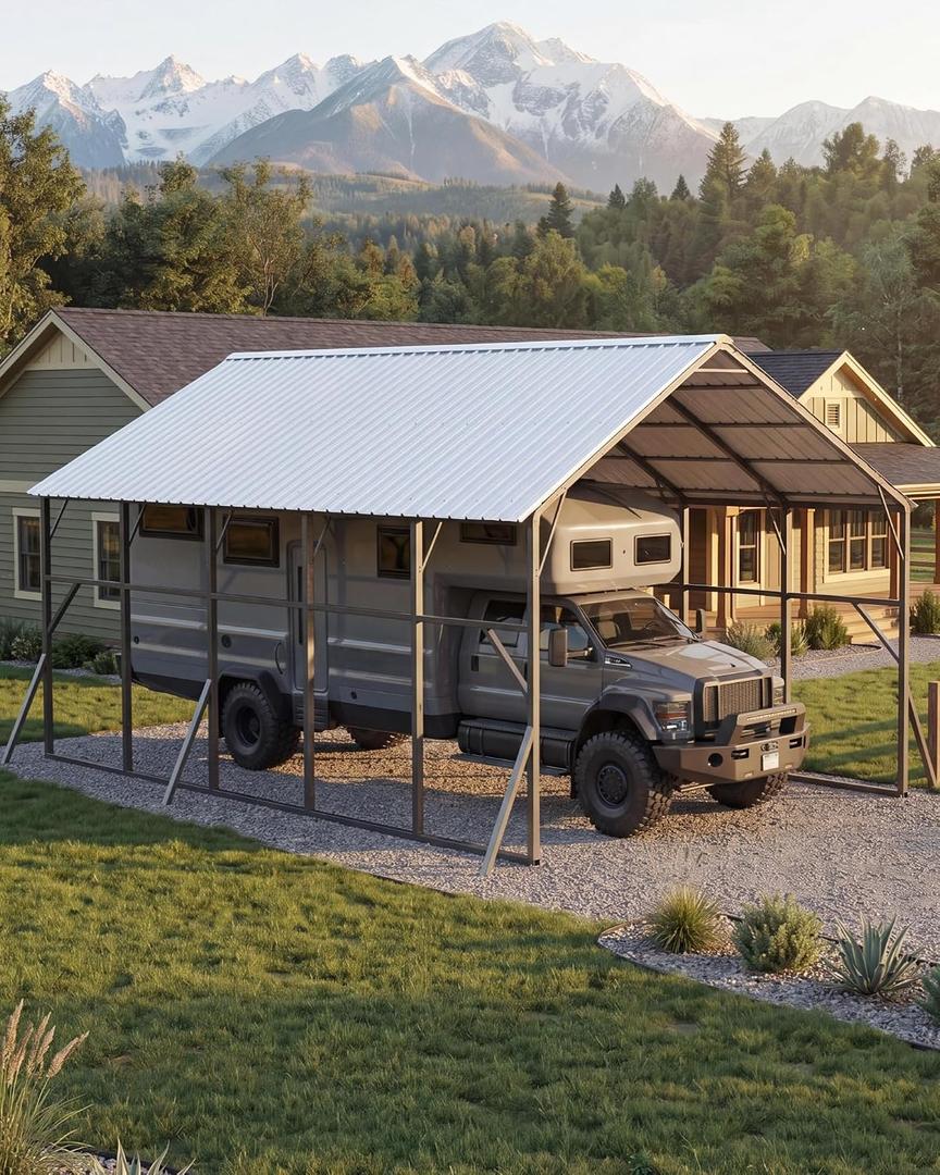 GarveeLife 20x25 ft Vertical Roof Metal Carport, Heavy-Duty 2 Cars Car Port | 173" High-Clearance / 120° Steep-Pitch Roof for Snow Shedding / for RVs & Tractors / Reinforced Frame for All Weather