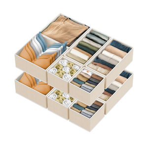 Simple Houseware Foldable Drawer Organizer Set of 12, Beige – Fabric Storage Bins for Clothes, Underwear, Bra, Panty, Socks, Onesies – Closet & Dresser Drawer Dividers for Home Organization