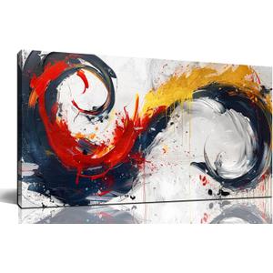 Abstract Living Room Pictures Wall Decor - Modern Art Wall Decor for Office - Abstract Wall Art for Bedroom Size 20" x 40" (20 x 40-Inch, Blue Red)