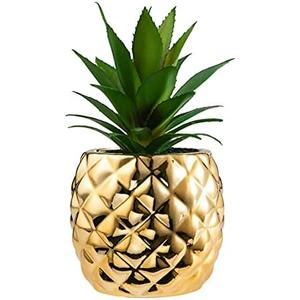 Artificial Succulent Pineapple Plant in Ceramic Pot Ananas Potted Artificial Plant Faux Succulents Home Office Tabletop Wedding Party Decoration (Gold)