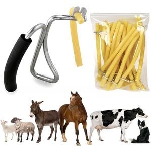 California Bloodless Castration Stainless Steel Bander & Bands (25 pk) for Livestock Veterinary & All Animals Easy to Use.