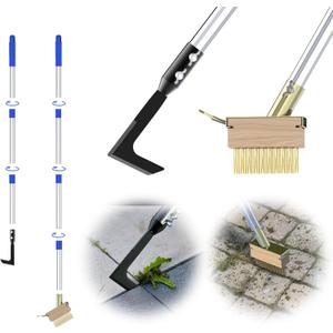 Crack Weeder Tool Set, Manual Stainless Steel Crevice Weeding Tool with Adjustable Handle for Moss & Weed Removal in Driveways, Patios, Pavers, Garden Cracks