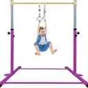 JOYSFIT Adjustable Gymnastics Bar for Kids with Mat - Sturdy Kip Bar with Rings, Horizontal Bar for Home Training, 3'-5' Height, Ages 3-15, 250 LBS Capacity, Easy Assembly