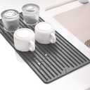 Dish Drying Mat, Elegant Drying Mat for Kitchen Counter, Multipurpose Durable Food Grade Silicone Mat, Non-slip Quick Water Releasing Drying Pad for Dish, 18 x 8.5 Inches Grey