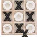 NIKKY HOME Tic Tac Toe Game Coffee Table Decor, 10.6 Inch Rustic Wooden Board, Black & White