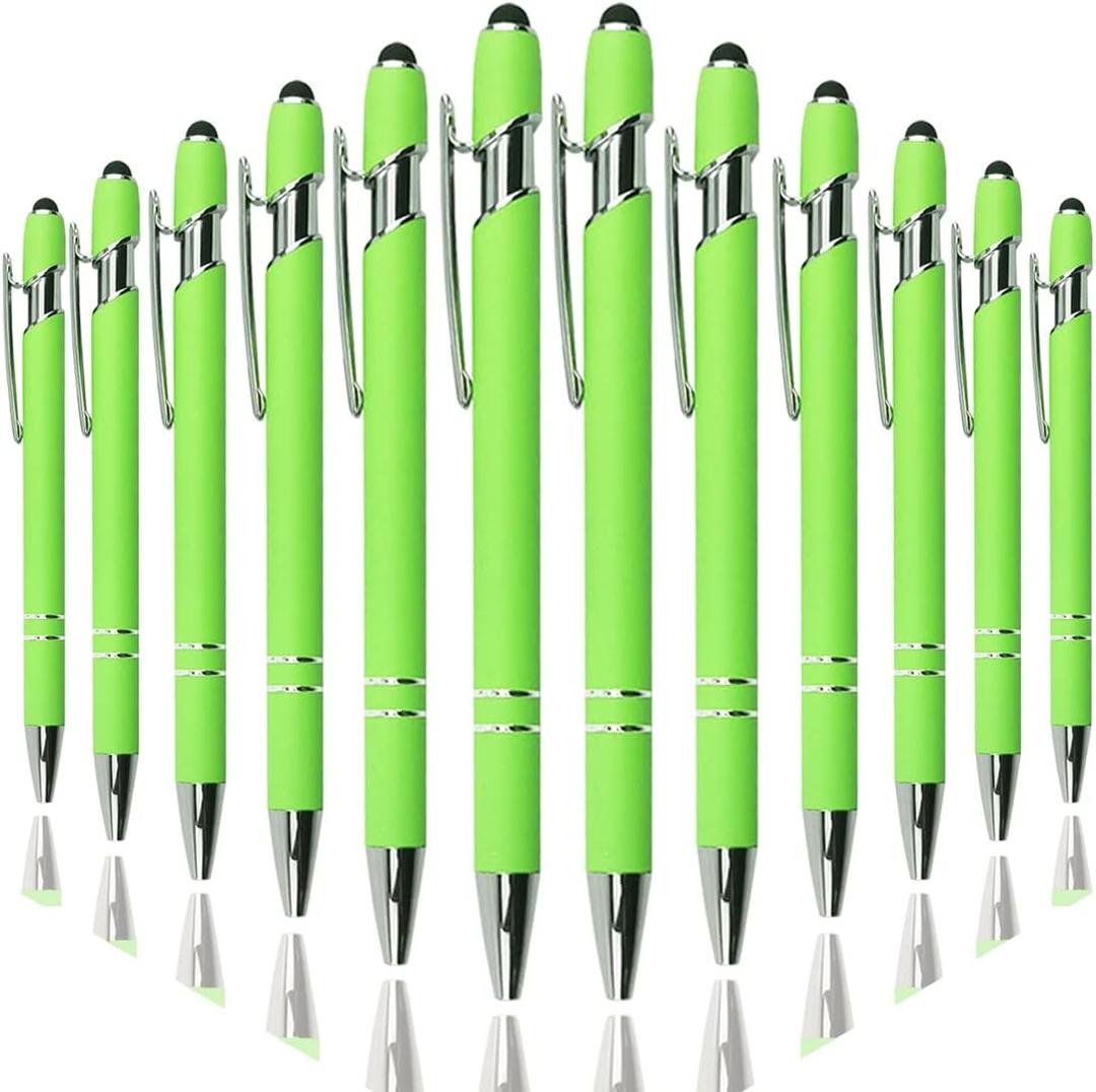 Ballpoint Pen with Stylus Tip, Soft Touch Click Metal Pen, 1.0mm Medium Point, Black Ink, 12 Count(Light Green)