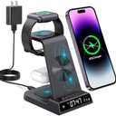 Wireless Charging Station, YiJYi 3 in 1 Watch Charger Stand with Digital Clock Suitable for iWatch SE/6/5/4/3/2/1,AirPods Pro, for iPhone 16/15/14/13/12/11 Pro Max/XS/XR/X/8/Samsung S23/S22/S21