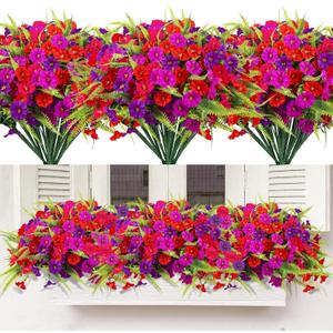 Artificial Flowers for Outdoors 12 Bundles UV Resistant Artificial Petunias Fake Flowers Shrubs Plants with Fern for Indoor Outside Hanging Planters Home Garden Spring Summer Decorations