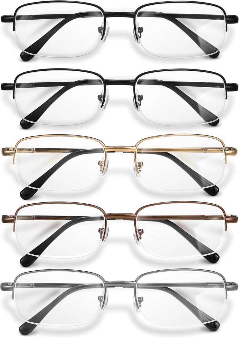 NOVIVON 3.5 Metal Reading Glasses Men - Durable Readers with Blue Light Filtering - Clear Vision (Gunmetal*2, Gold, Silver, Brown)