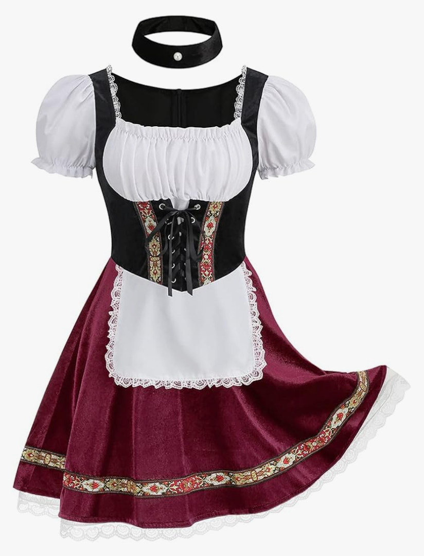 TOONRAIN Oktoberfest Costumes Women Authentic German Dirndl Dress Bavarian Style Beer Outfit, XS