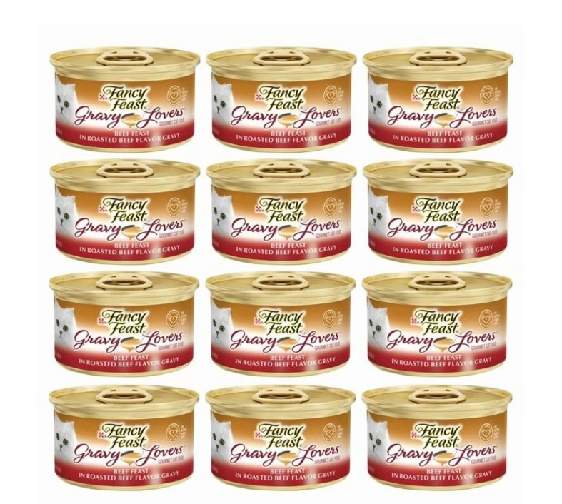 (12 pack) Purina Fancy Feast Gravy Lovers Wet Cat Food, Beef in Gravy, 3 oz Can BBD 04/2028 