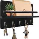 Key Holder Wall Mount, Decorative Key Rack with Shelf & 5 Sturdy Hooks, Rustic Key Hooks for Wall for Mail Organizer Hanging Dog Leash, Glasses, Wooden Key Hanger with Mounting Hardware (10.6 IN, Black)