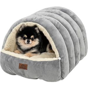 Covered Cat Bed Cave for Indoor Cats, 2-in-1 Enclosed Pet Bed for Small Dogs and Kittens with Zippered Washable Cat Mats, Cat House Bed, Grey