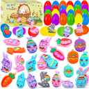 LUBUYILD 24PCS Easter Eggs with Pop Fidget Toys Keychains for Kids Girls Boys Easter Basket Stuffers, Egg Hunt Prizes and Party Favors