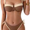 Eomenie Bikini Set for Women Underwire Push Up Two Piece Bathing Suit Color Block Swimsuit Swimwear (Small, Brown Beige)