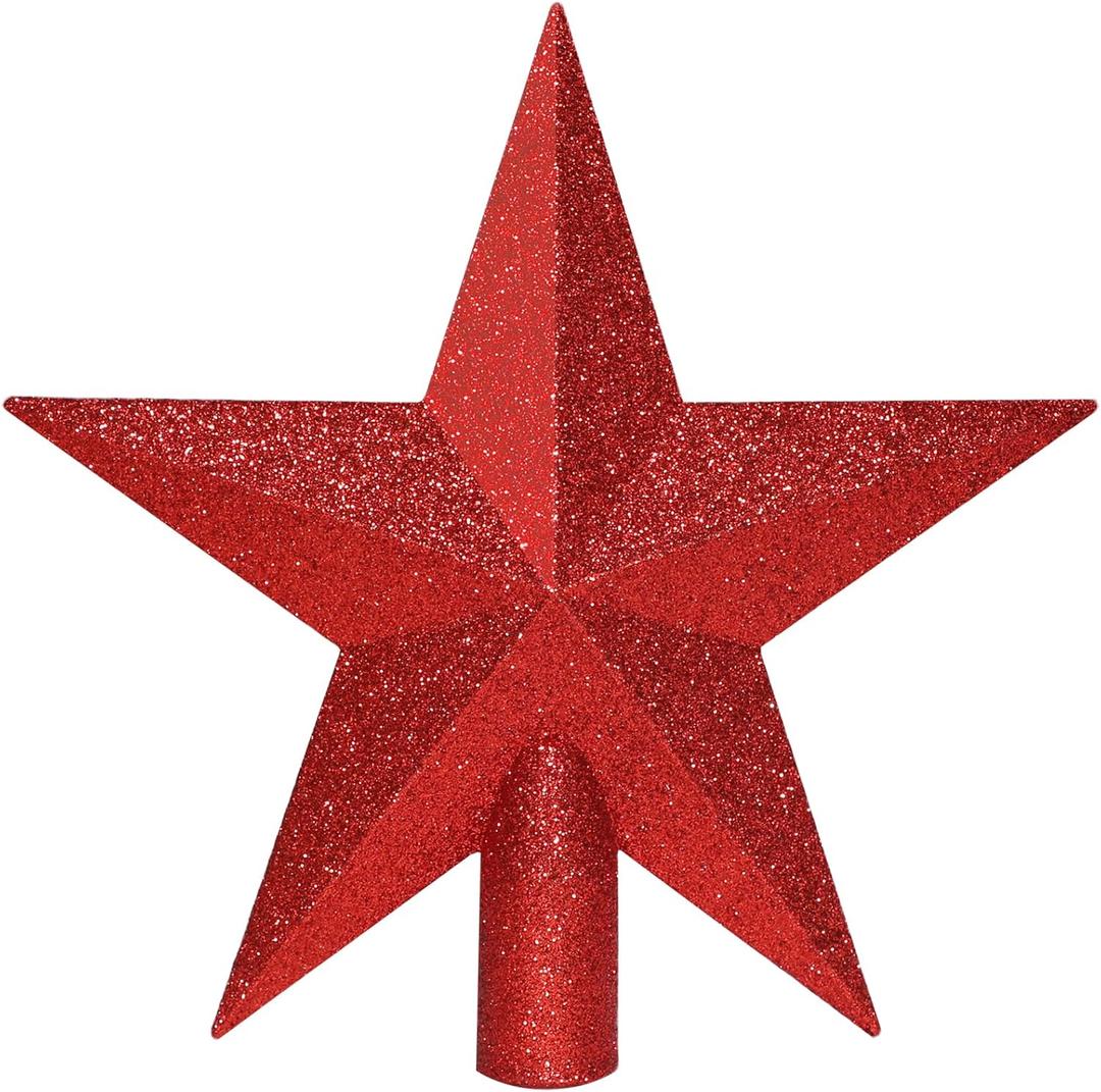 Annecy Christmas Tree Topper - 8" Red Star Tree Topper, Glitter Shatterproof Christmas Tree Decoration