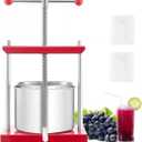 VEVOR 1.6 Gal/6L Fruit Wine Press, 2 Stainless Steel Barrels, Manual Juice Maker, Cider Apple Grape Tincture Honey Olive Oil Making Press with T-Handle for Outdoor Kitchen Home (1.6 Gallon)