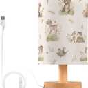 Bedside Table Lamp Woodland Animals Nightstand Lamp with Wood Forest Fox Deer Rabbit Bird Bear Mushroom Desk Lamps for Bedroom Living Room Nursery Office Home Decor