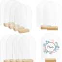 Bercoor 10 Pack 5x7 Inch Blank Clear Arch Acrylic Sign with Wooden Stands, Arched Round Top Acrylic Sheet, DIY Acrylic Arch Table Numbers for DIY Name Card Gifts Event Party Sign Decoration