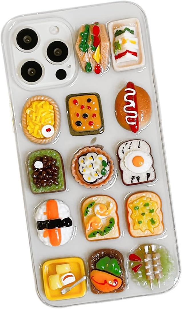 Phone Cases for iPhone 14 Case Clear, 3D Kawaii Camera Lens Protector Cover Phone Cases Silicone Compatible with iPhone 14 (Food Clear)