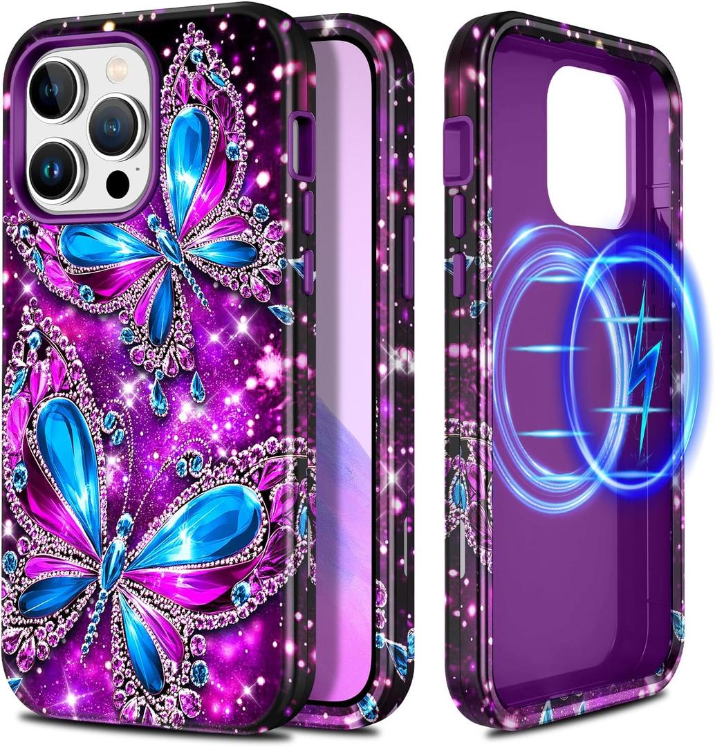 Casetego for iPhone 14 Pro Max Case,Compatible with MagSafe,[Military Grade Drop Test] Full Body Protection Slim Shockproof Rugged Marble Women Girls Case for iPhone 14 Pro Max 6.7 inch,All Purple