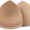SERMICLE Bra Pad Inserts 4 Pairs, Bra Pads Sewn Padded for Sports Bra A/B or C/D,D/E Cup Beige or Black, White Optional (Beige)