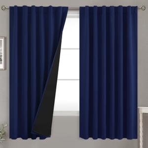 BGment Full Room Darkening Curtains for Bedroom, 52 x 63 Inch, Navy Blue | Thermal Insulated 100% Blackout, Noise Reducing, Black Out Curtains 63 Inch Long, Double Layer, Rod Pocket Back Tab, 2 Panels