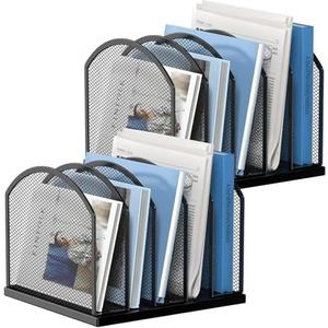 Gawerk 5-Section Vertical Desktop Organizer, 5-Section Mesh File Folder Stand Sorter for Office Home Classroom Organization (2, Black)