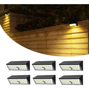 Solar Lights Outdoor, IP65 Waterproof Security Light with 4 Motion Sensor Modes, 450LM for Yard, Fence, Garage - Warm White 3000K 6 Pack